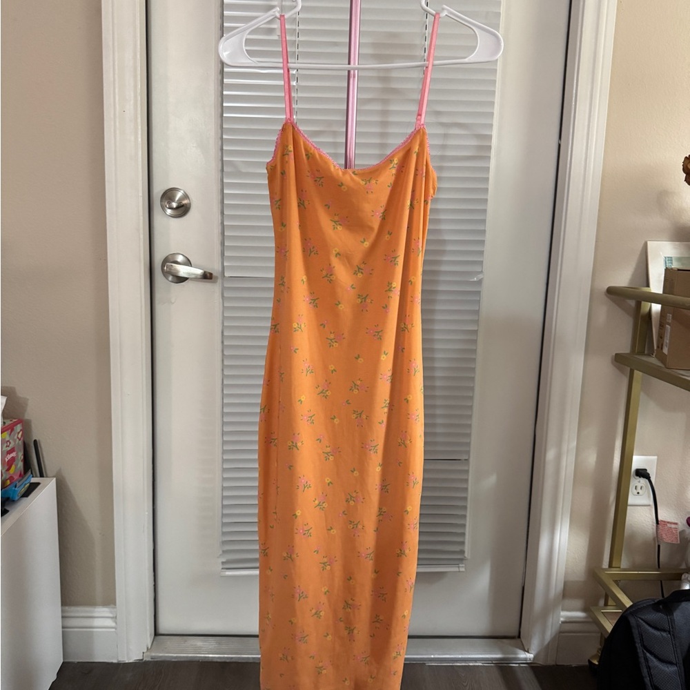 Princess Polly Orange Floral Slip Dress with Pink Straps